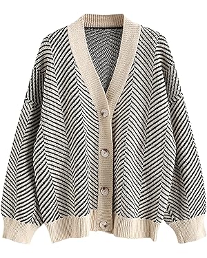 ZAFUL Women's Striped Cardigan Long Sleeve Button