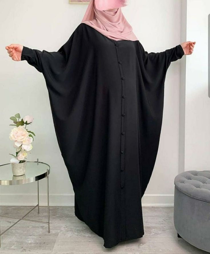 Black Front Open Kaftan Style Nida Fabric Abaya